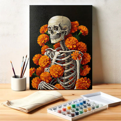 Skeleton with Marigold - October Birth Flower | Paint by Numbers Kit