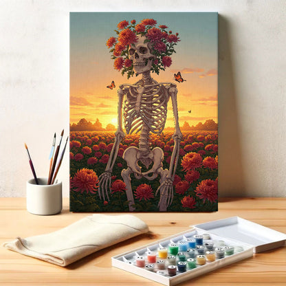 Skeleton with Chrysanthemum - November Birth Flower | Paint by Numbers Kit