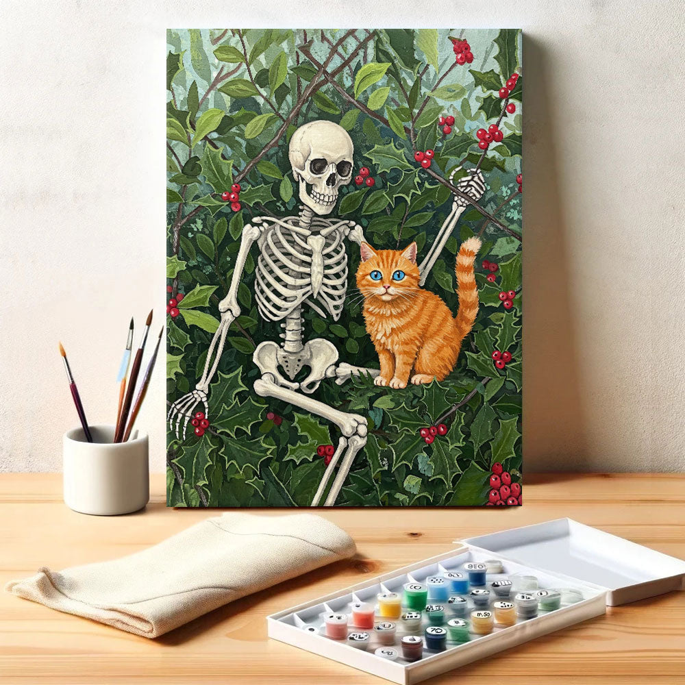 Skeleton with Holly - December Birth Flower | Paint by Numbers Kit