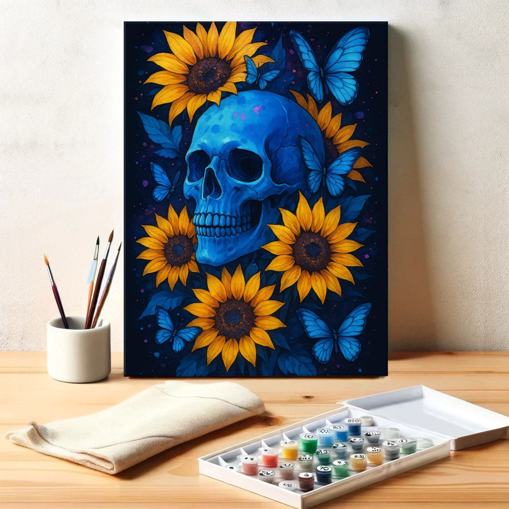 Blue Skull With Sunflowers | Paint by Numbers Kit