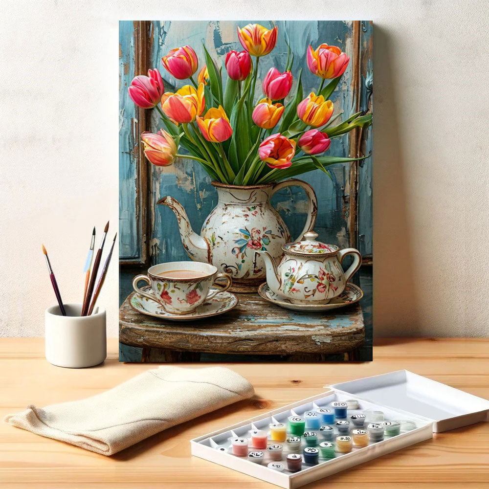 Tulips in a Teapot | Paint by Numbers Kit