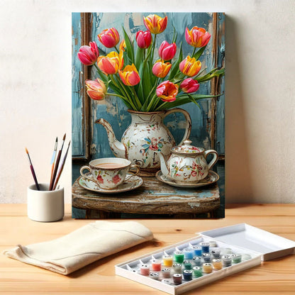 Tulips in a Teapot | Paint by Numbers Kit