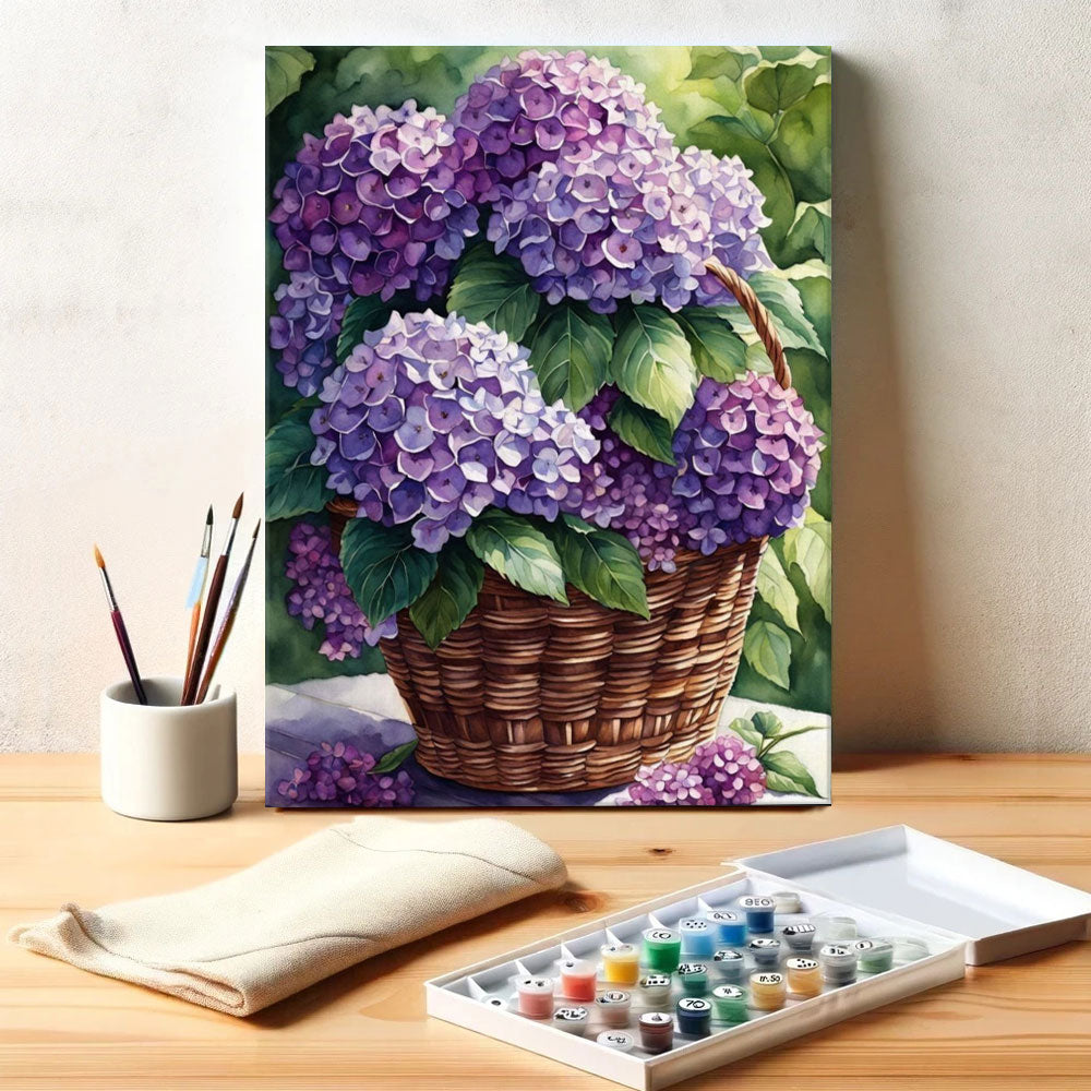 Basket of Purple Hydrangeas | Paint by Numbers Kit