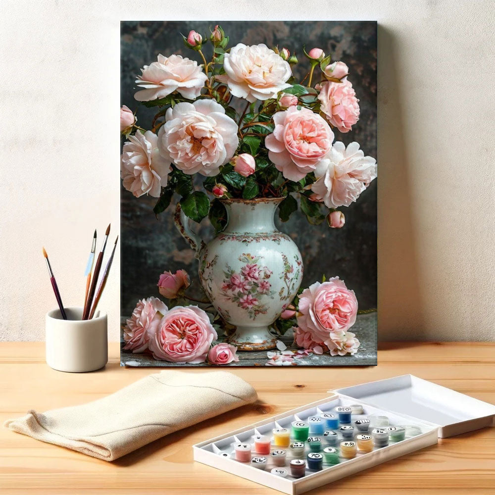 Pink Roses in a Vintage Vase | Paint by Numbers Kit