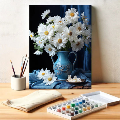 White Daisies in a Blue Vase | Paint by Numbers Kit