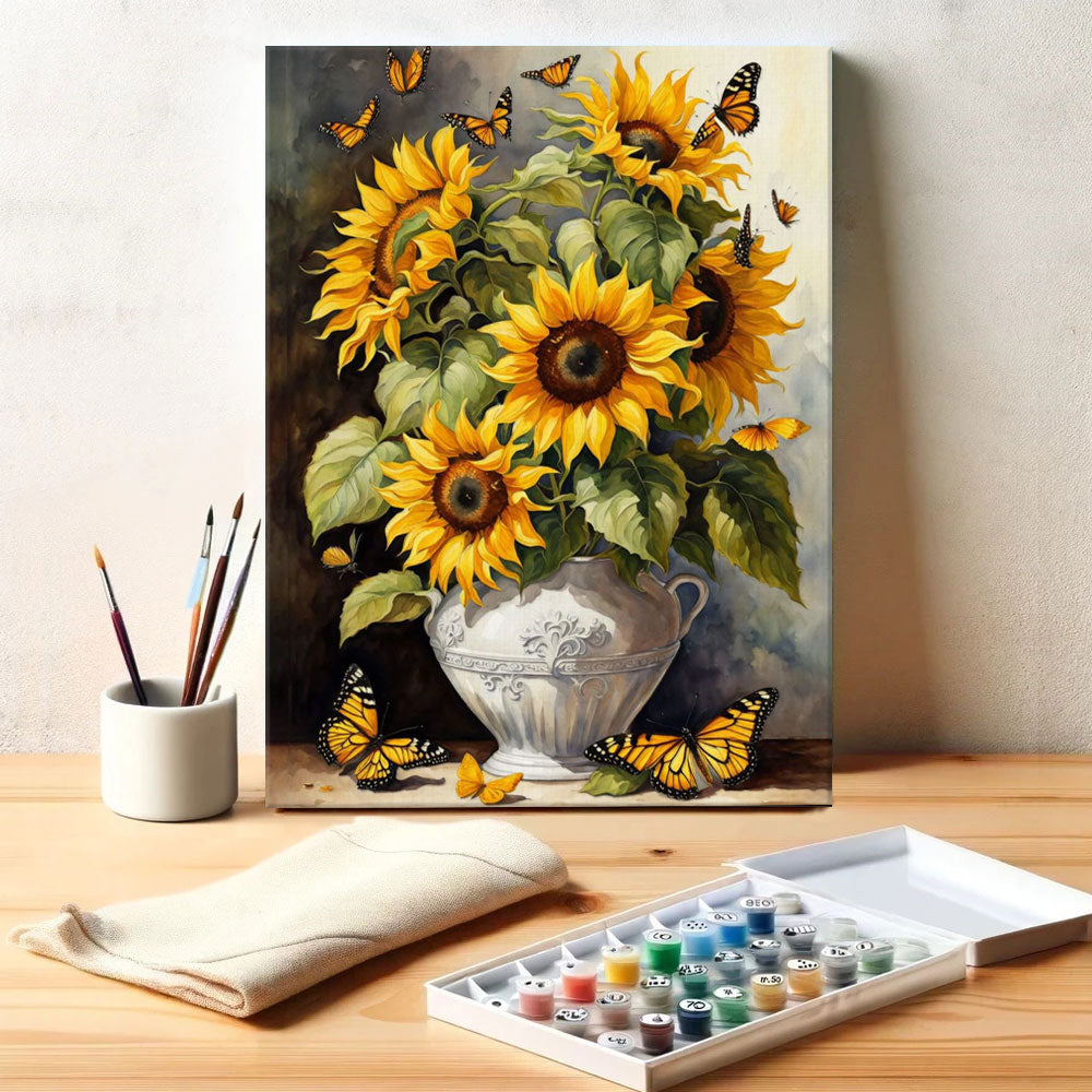 Sunflowers and Monarch Butterflies | Paint by Numbers Kit