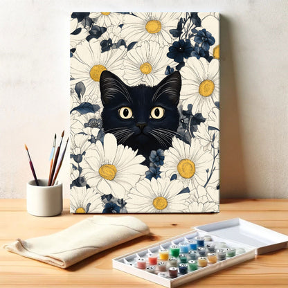 Black Cat in White Daisy | Paint by Numbers Kit
