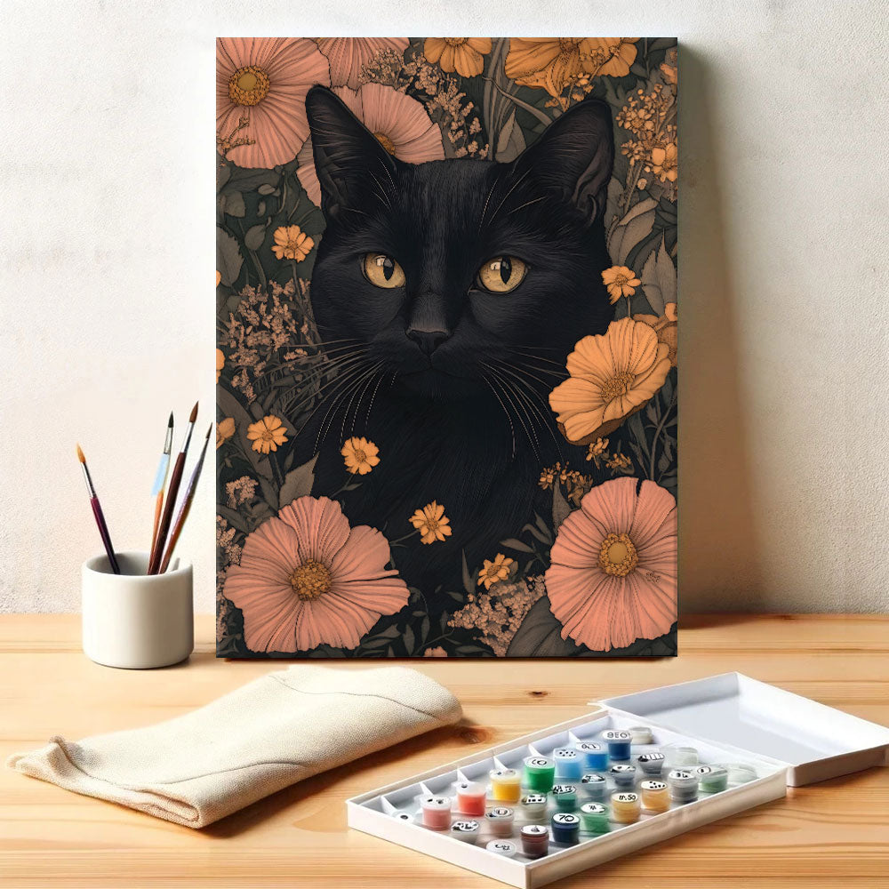 Midnight Cat Flowers | Paint by Numbers Kit
