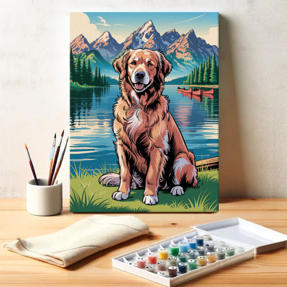 Grand Teton NP - Golden Retriever | Paint by Numbers Kit