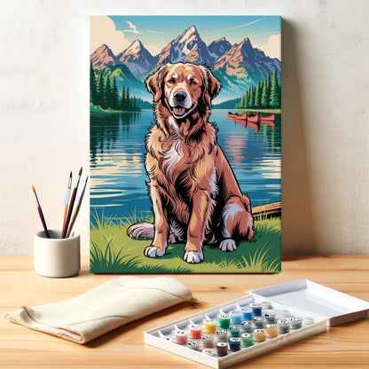 Grand Teton NP - Golden Retriever | Paint by Numbers Kit