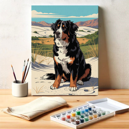 White Sands NP - Bernese Mountain Dog | Paint by Numbers Kit