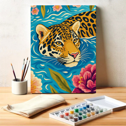 Jaguar's Floral Swim|Paint by Numbers Kit