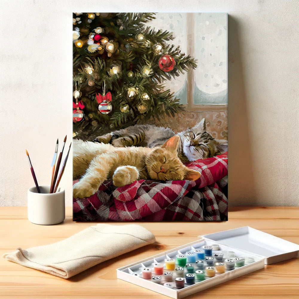 Cozy Cats By Christmas Tree | Paint by Numbers Kit