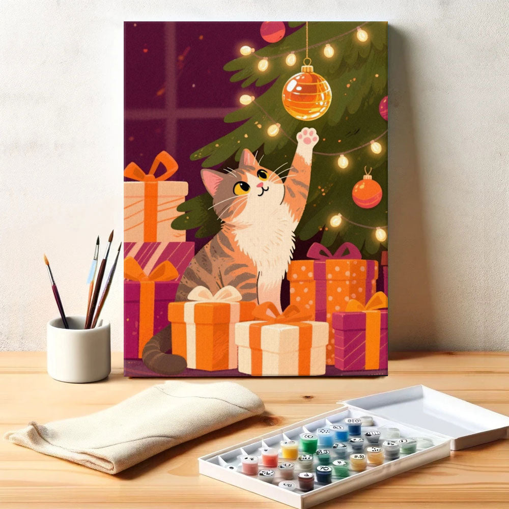 Cat Reaching for Ornament | Paint by Numbers Kit