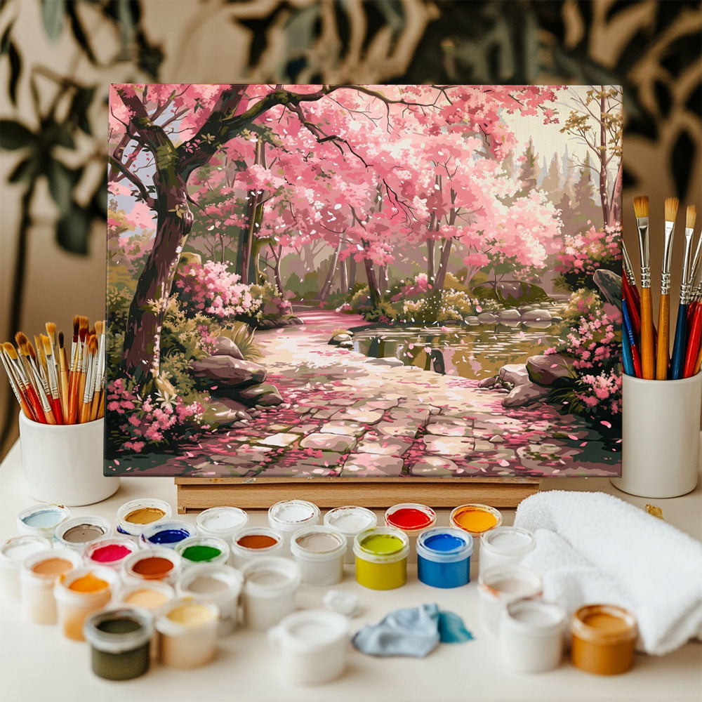 Serene Sakura Stone Path | Paint by Numbers Kit
