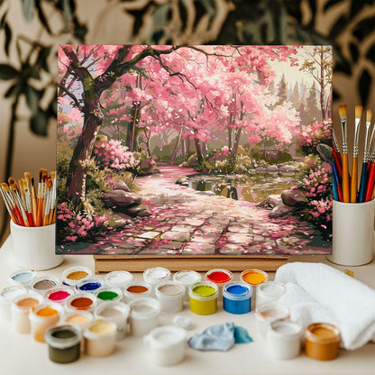 Serene Sakura Stone Path | Paint by Numbers Kit