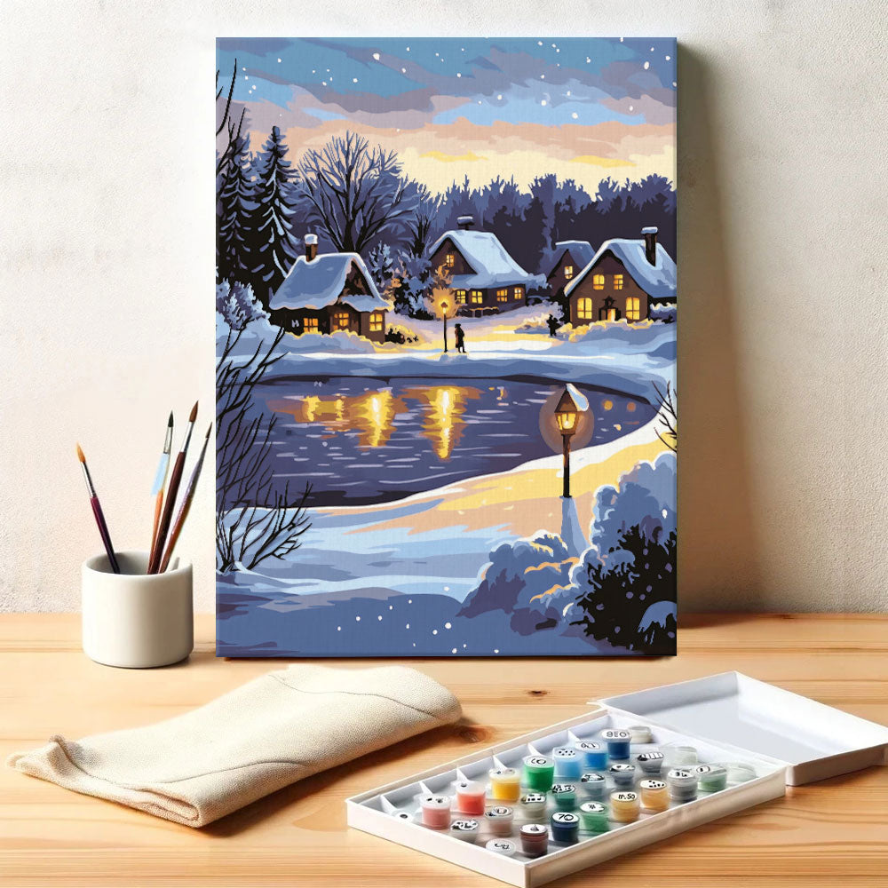 Snowy Village Night | Paint by Numbers Kit