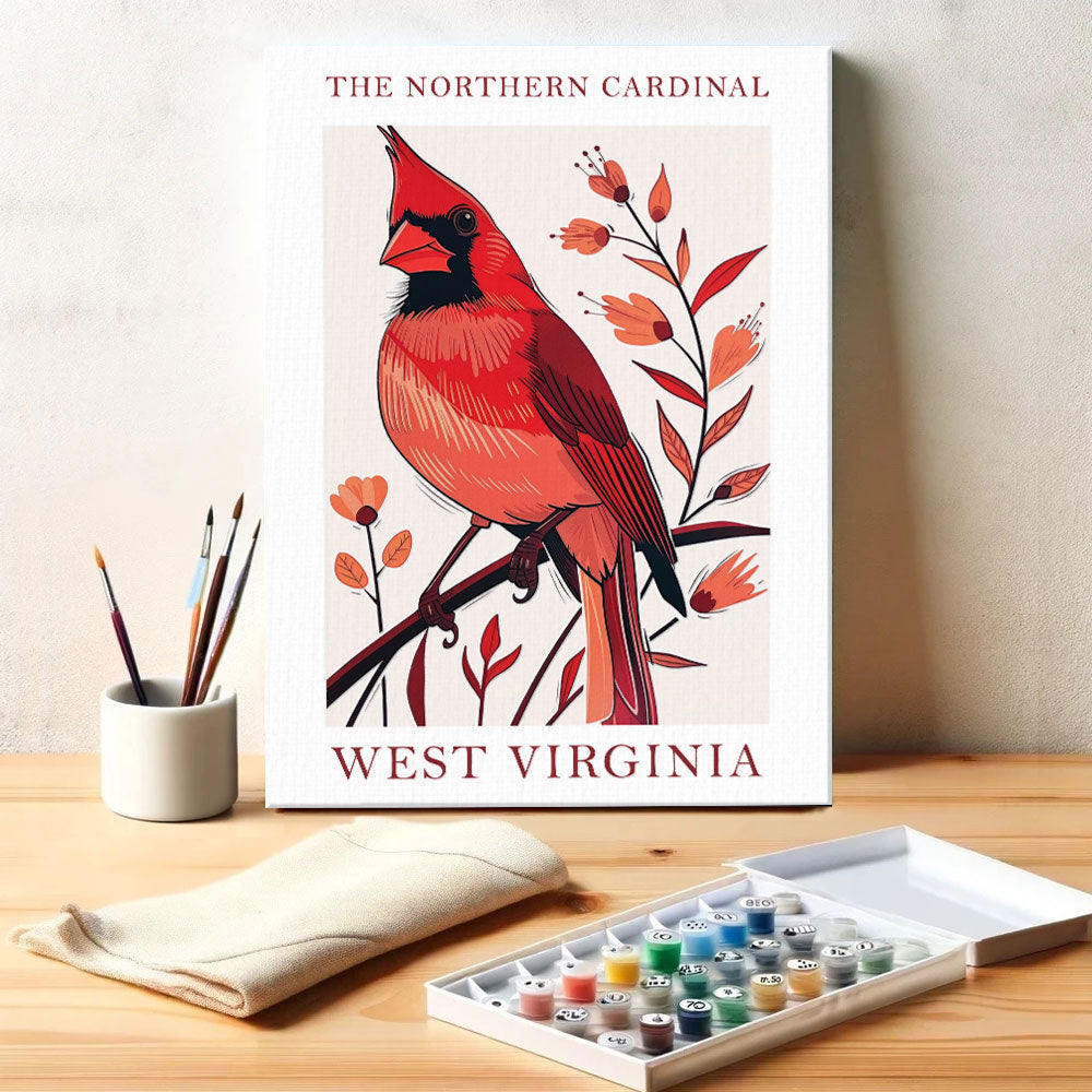 West Virginia State Bird Northern Cardinal | Paint by Numbers Kit