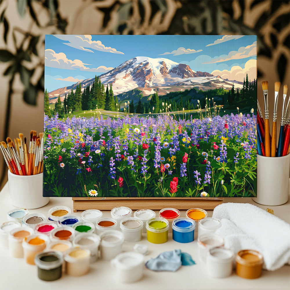 Wildflower Nature Trails at Paradise - Mount Rainier | Paint by Numbers Kit