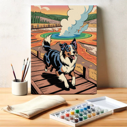 Yellowstone National Park - Australian Shepherd | Paint by Numbers Kit