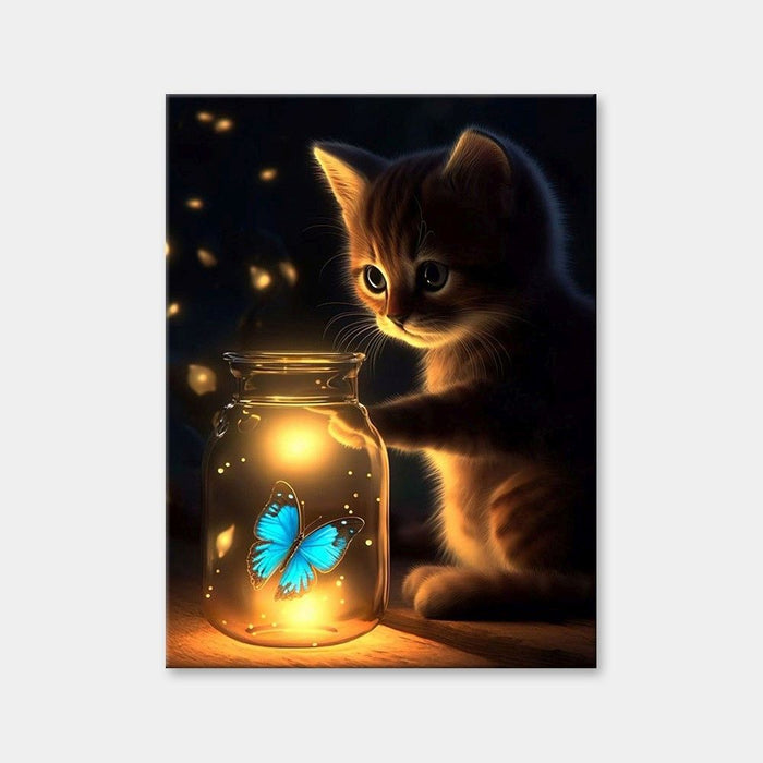 Katze und Schmetterling Wünsche Diamant Malerei