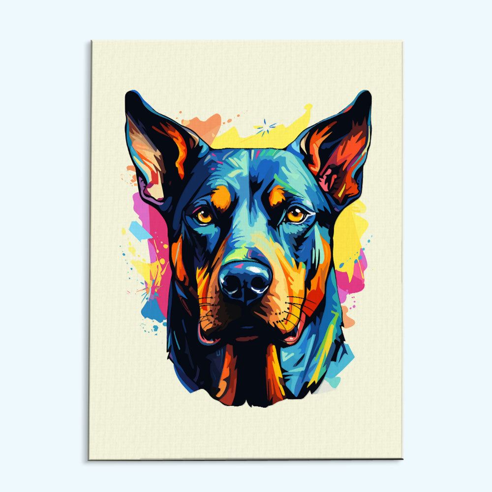 Doberman Pinscher - Colorful Dog | Paint by Numbers Kit