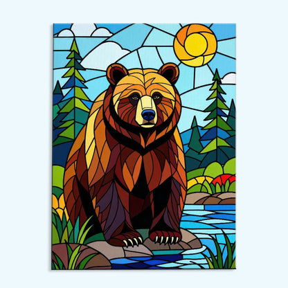Grizzly Bear Stained Glass - National Park Wildlife | Paint by Numbers Kit