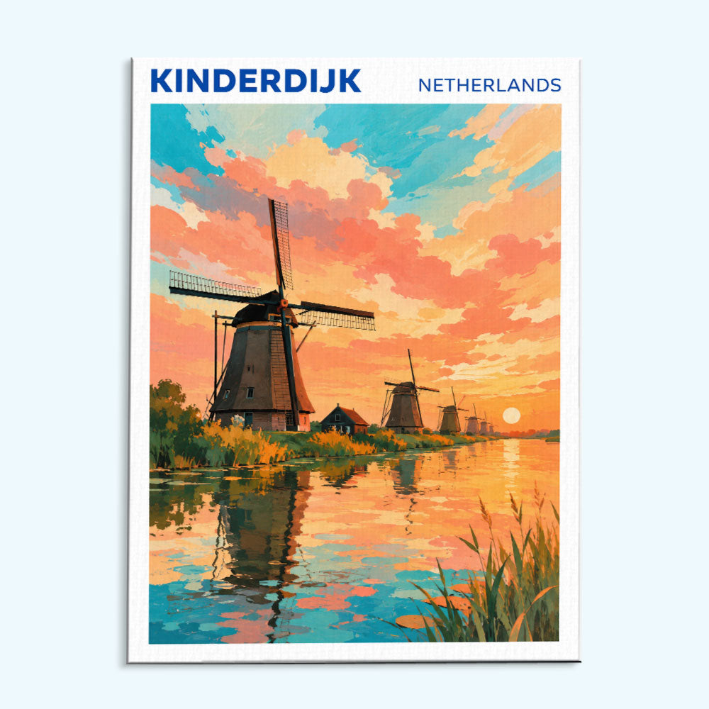 Kinderdijk, Netherlands Travel Poster | Paint by Numbers Kit