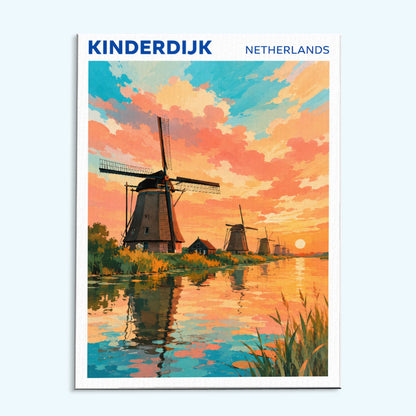 Kinderdijk, Netherlands Travel Poster | Paint by Numbers Kit