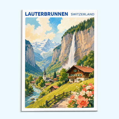 Lauterbrunnen, Switzerland Travel Poster | Paint by Numbers Kit
