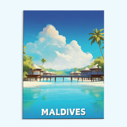 Malediven-Reiseposter | Malen nach Zahlen-Set