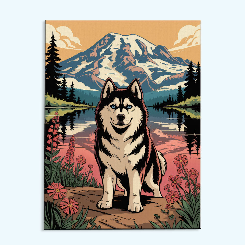 Mount Rainier Nationalpark – Husky | Malen nach Zahlen Set