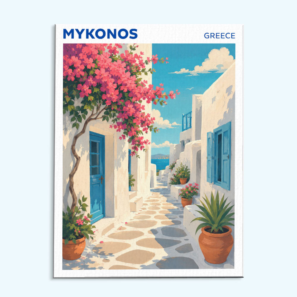 Mykonos, Greece Travel Poster | Paint by Numbers Kit