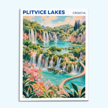 Plitvice Lakes, Croatia Travel Poster | Paint by Numbers Kit