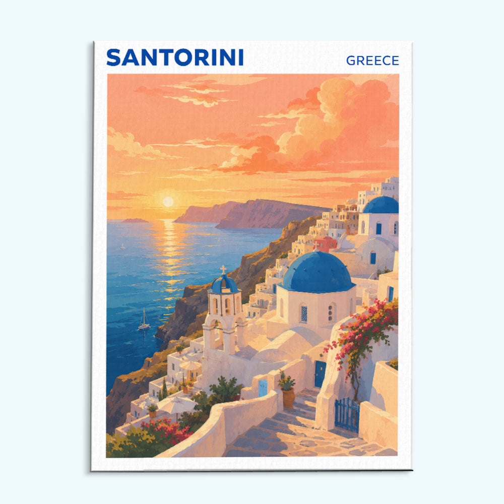 Santorini, Greece Travel Poster | Paint by Numbers Kit