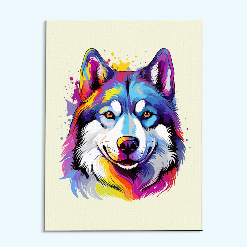 Siberian Husky Colorful Dog Paint by Numbers Kit Wander Painting
