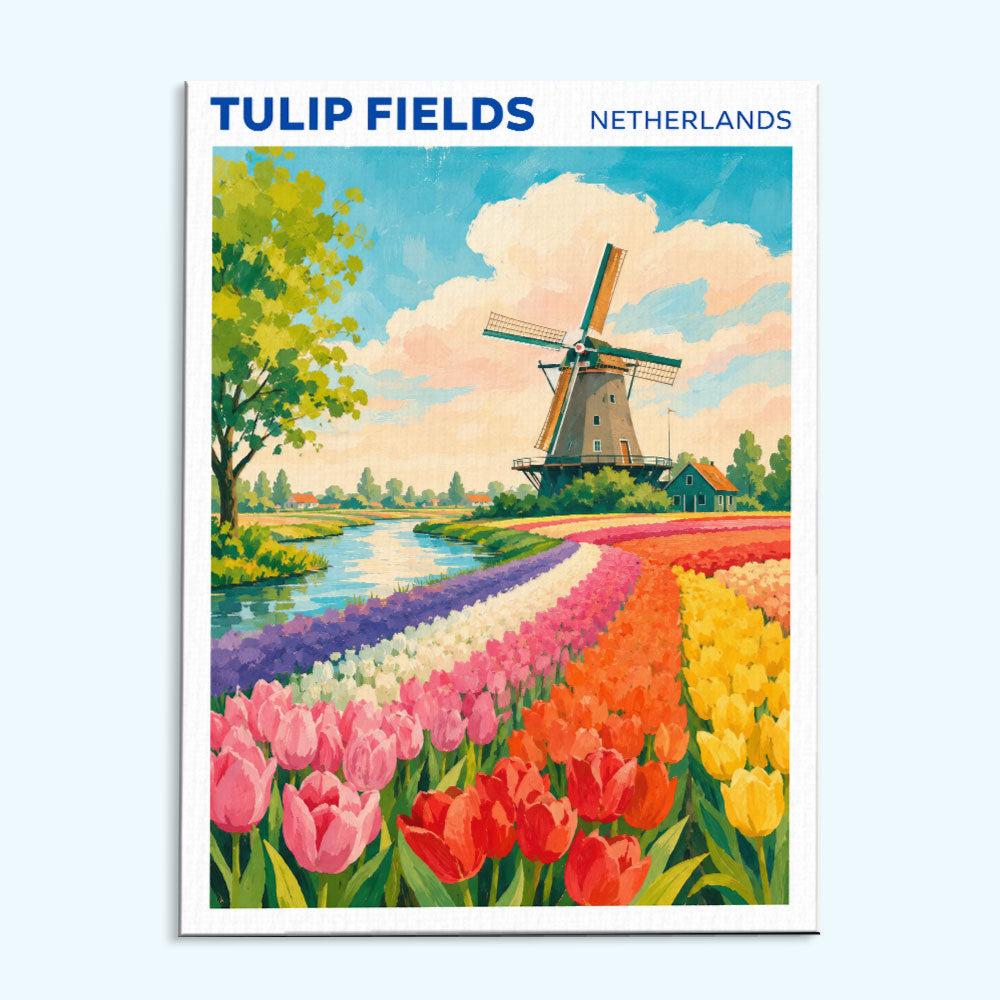 Tulip fields, Netherlands Travel Poster | Paint by Numbers Kit