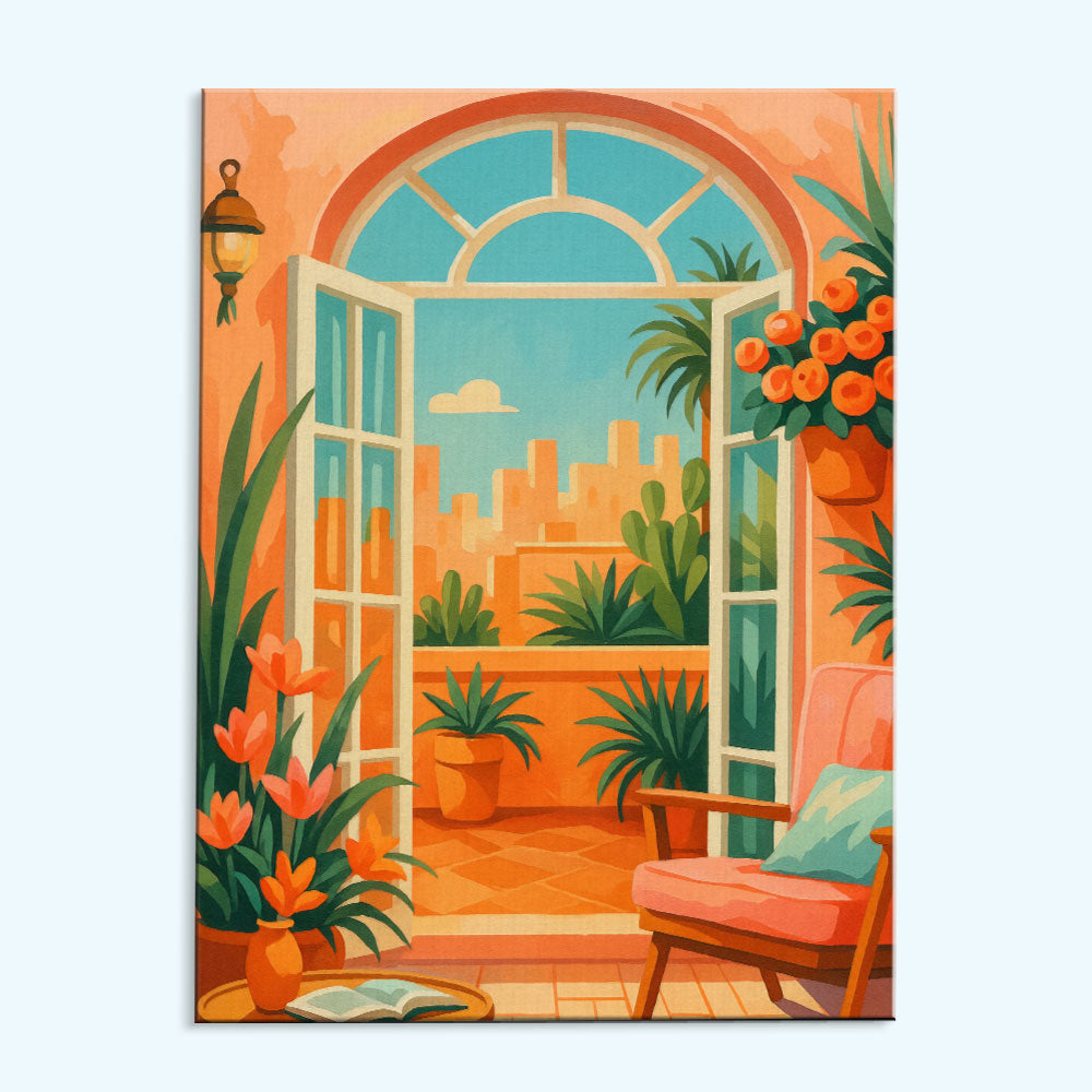 Sonnenbeschienene Terrasse | Malen nach Zahlen Set