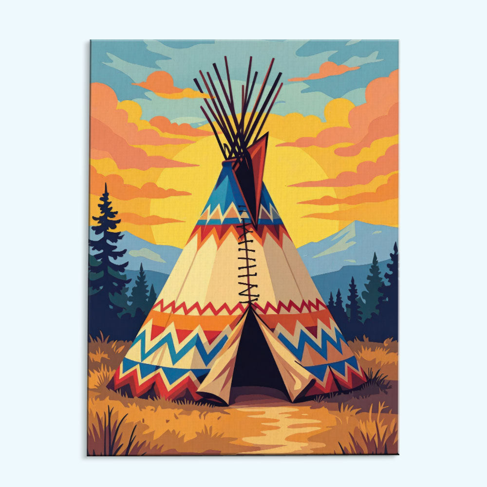 Sunset Teepee - Native American | Paint by Numbers Kit
