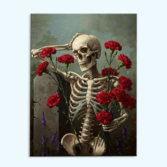 Skeleton with Carnation - January Birth Flower