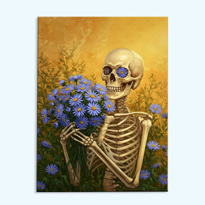 Skeleton with Aster - September Birth Flower | Paint by Numbers Kit