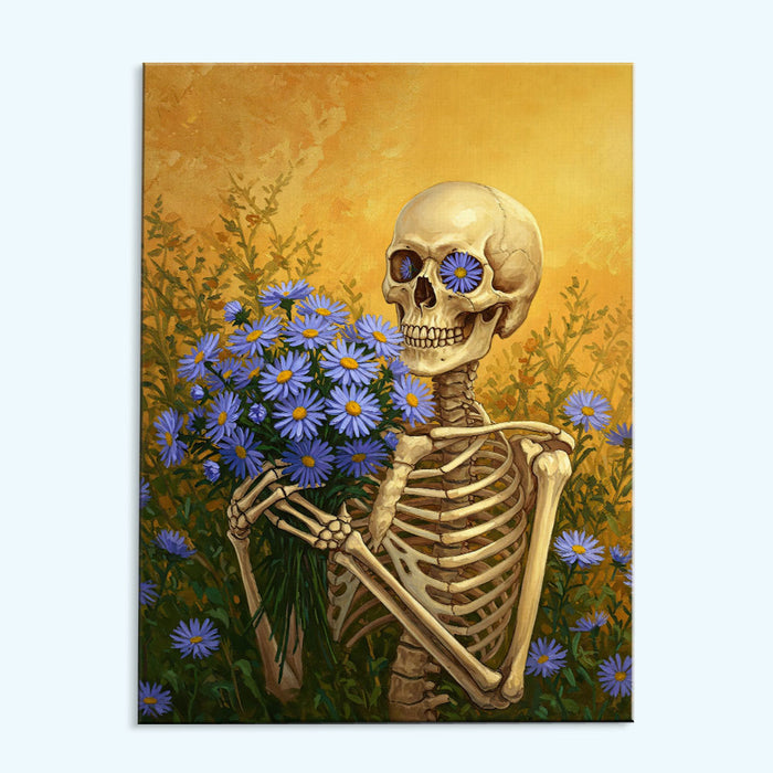 Skeleton with Aster - September Birth Flower