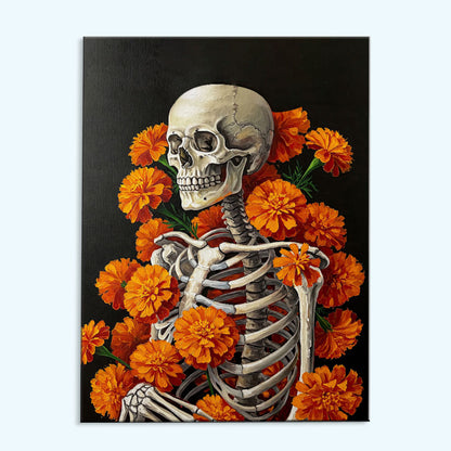 Skeleton with Marigold - October Birth Flower | Paint by Numbers Kit