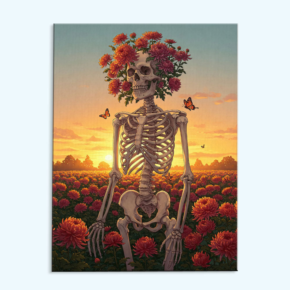 Skeleton with Chrysanthemum - November Birth Flower | Paint by Numbers Kit