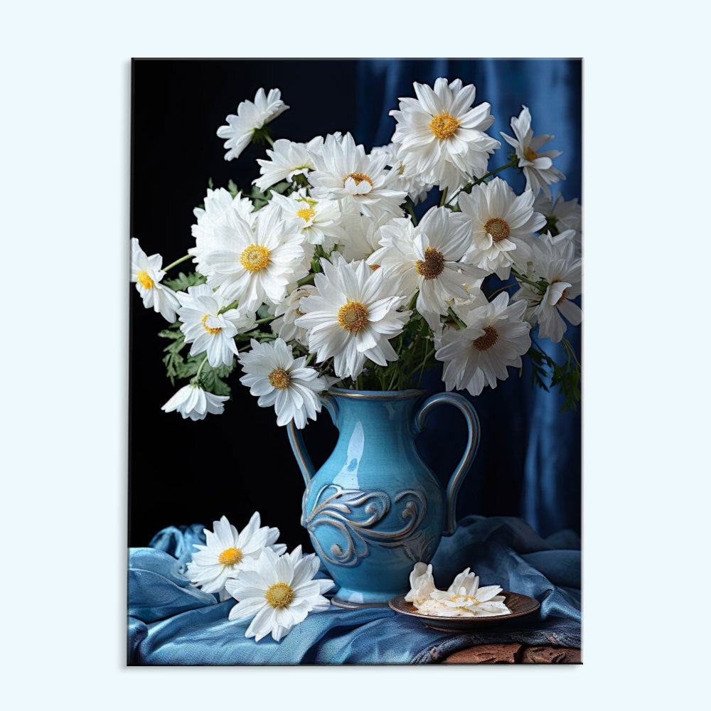 White Daisies in a Blue Vase | Paint by Numbers Kit