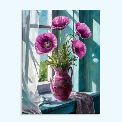 Purple Poppies on the Windowsill | Paint by Numbers Kit