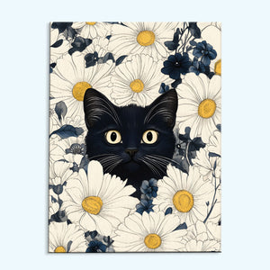 Black Cat in White Daisy | Paint by Numbers Kit