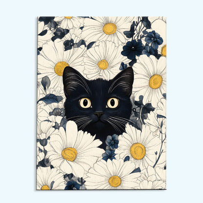 Black Cat in White Daisy | Paint by Numbers Kit
