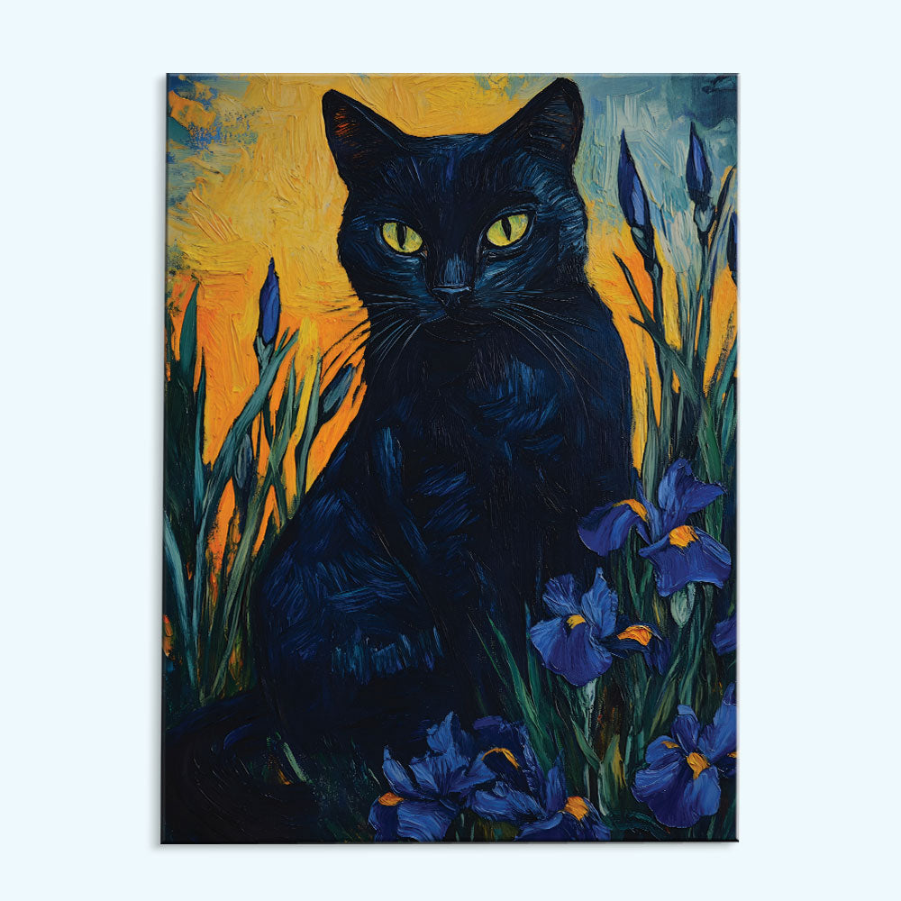 Yellow-Eyed Cat in Irises | Paint by Numbers Kit