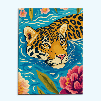 Jaguar's Floral Swim|Paint by Numbers Kit
